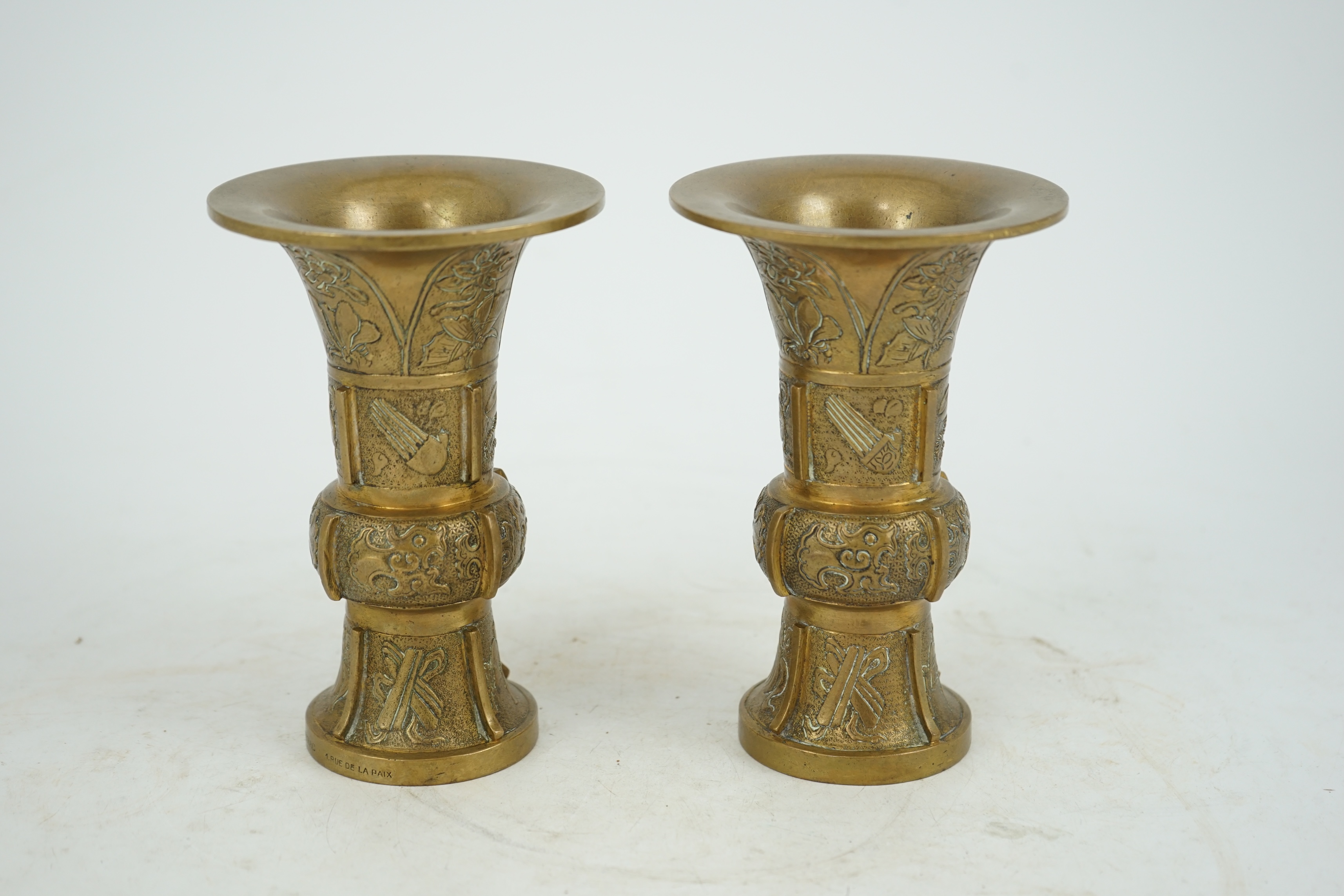 A pair of Chinese bronze beaker vases, gu, 18th/19th century